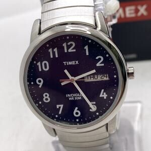 Timex Indiglo Mens Silver Tone Stretch Watch New Battery